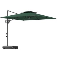 Outsunny Garden Cantilever Parasol w/ Weighted Base Tilt Crank Dark Green