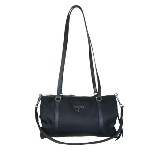 Prada 2Way Duffel Bag 1Bb154 Re-Nylon Saffiano Black Silver Metal Fittings Grad