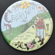Cesky Den Pin Button Vintage 80s Hillsboro Wisconsin 1987 Collectible Pinback