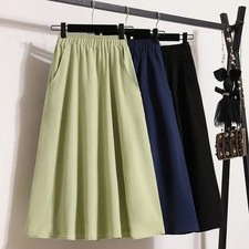 Elastic Waist High Rise Midi Skirt Slimming Solid plus Size Versatile Skirt
