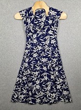 Chaps Dress Womens Medium Blue White Floral Fit Flare Stretch Midi Summer Casual