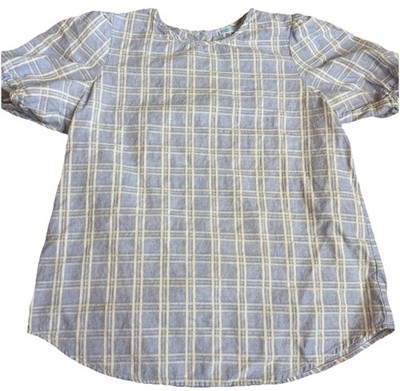 Draper James Cotton Linen Blue Gingham Check Short Sleeve Top Small