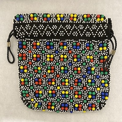 Vintage Emson Candy Beaded Drawstring Cinch Reversible Bag FREE SHIPPING