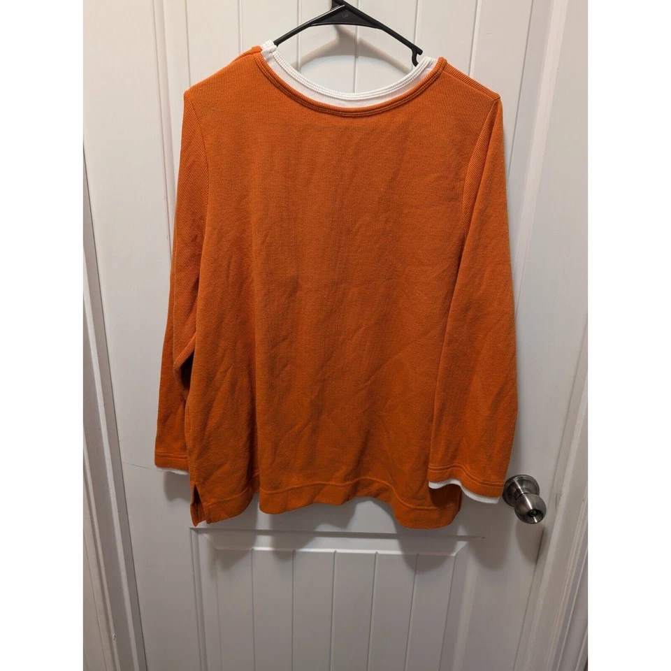 Halloween Orange Top w/3 Orange Pumpkins Embroidery SZ L EUC!! L@@K! - Image 3 of 3