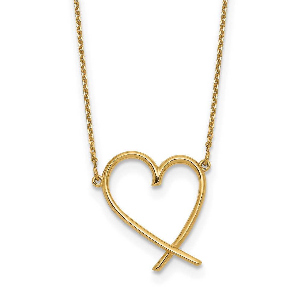14k Yellow Gold Polished Open Heart Pendant Necklace 18