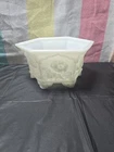 Fenton Milk Glass Hexagon Planter Vase With Raised Flowers
