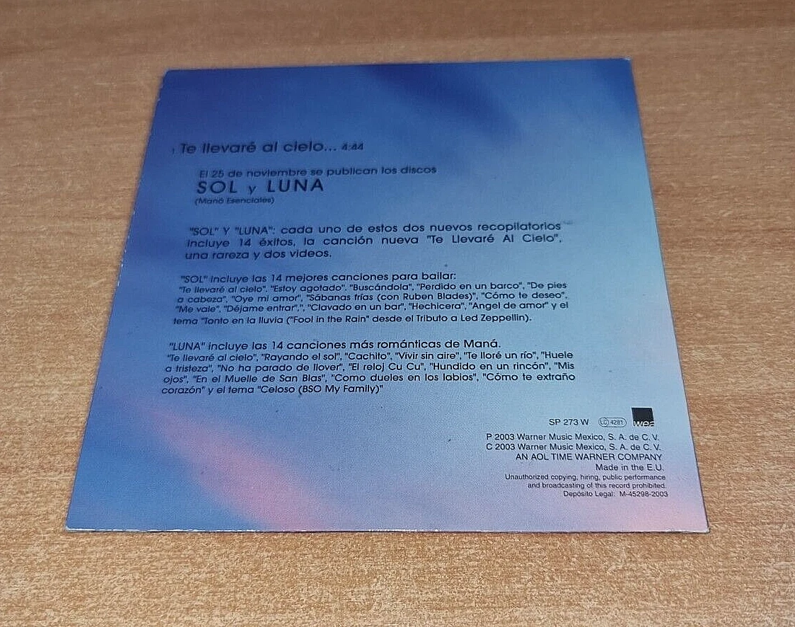MANA Te llevare al cielo VERY RARE SPAIN PROMO CD SINGLE UNIQUE COVER FHER  2003 | eBay