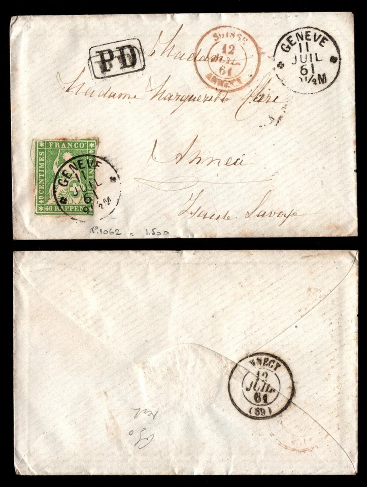 SUISSE : Timbre HELVETIA n°30 sur Lettre pour Annecy / Lot Classique EUROPE - Photo 1/1