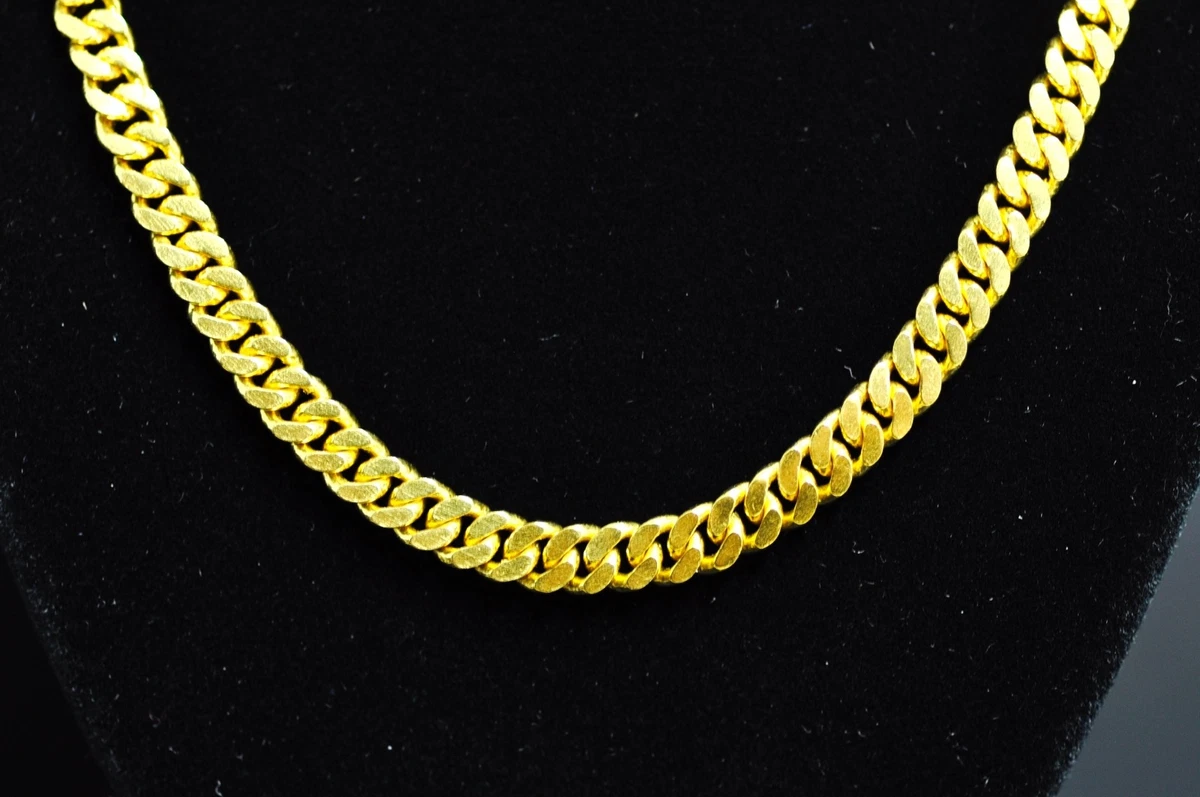 24K Yellow Gold Flat Curb Link custom Handmade Chain Necklace 55.10 grams
