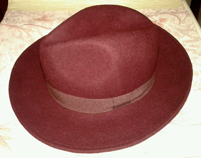Cappello Falda Stile Borsalino Bordeaux Original Italia 100% Lana