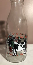 Vintage Le Parfait France Glass Milk Bottle Christmas Cow Farm Holiday Wreath