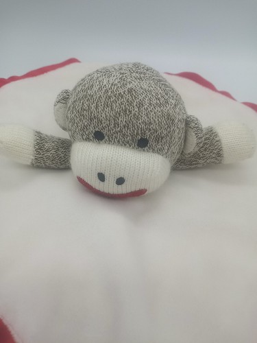 Baby Starters Sock Monkey Plush White/Red Trim Security Blanket Lovey Rattle Toy - Picture 3 of 6
