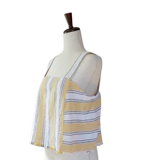 NWT Loft Beach Linen Blend Fringe Striped Crop Top L Coastal Beach Festival Boho