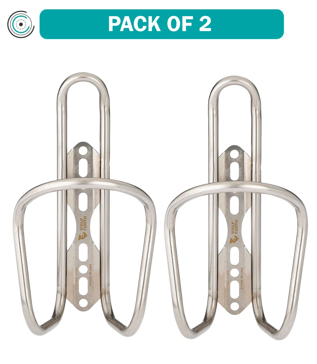 Pack of 2 Wolf Tooth Morse Bottle Cage Stainless Steel Silver