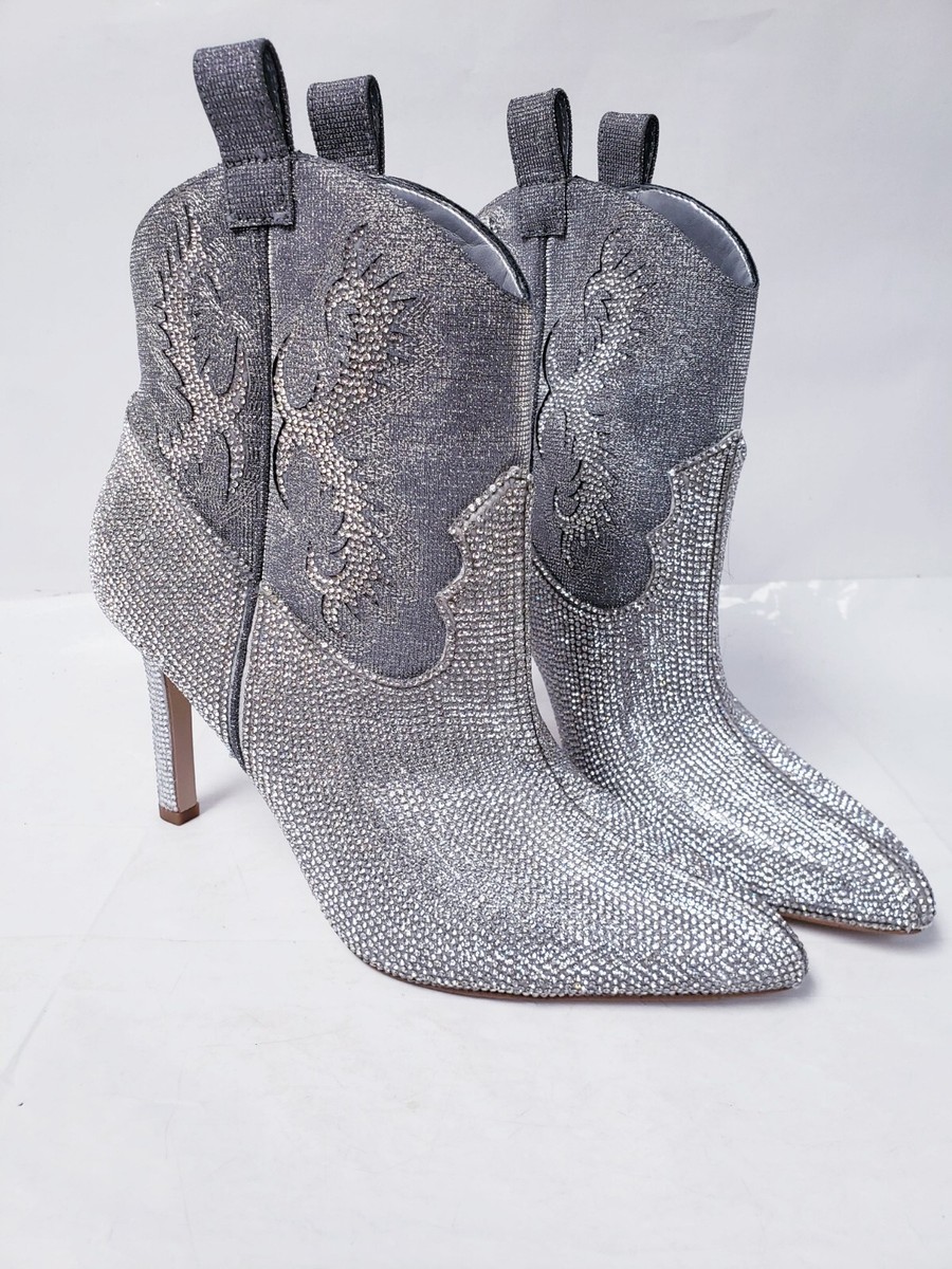 Gianni Bini Womens Sz 7M Ankle Boots Silver Rhinestone Western