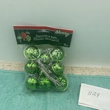 Decorative Bells Glossy Green 9 Pc.- Christmas Bells Brand New In Package Sealed
