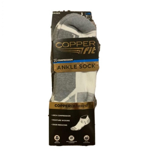Copper Fit Infused Sport Ankle Socks 3 Pair White S/M Size Men 5-9 ...