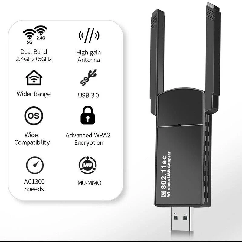 USB 3.0 Wireless WIFI Adapter 1300Mbps Long Range Dongle Dual Band Network lot - Image 4 of 4