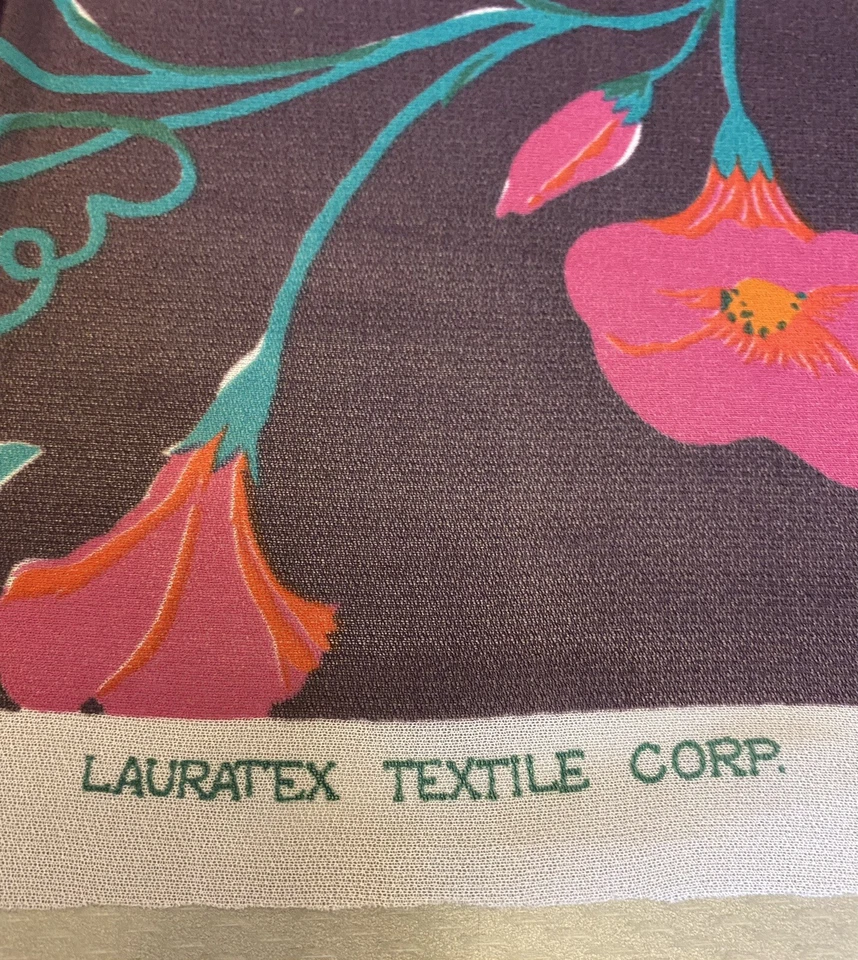 80s Vintage Floral Fabric Lauratex Textile Sheer Silky Poly Knit 64" wide 4.5yds - Image 2 of 4