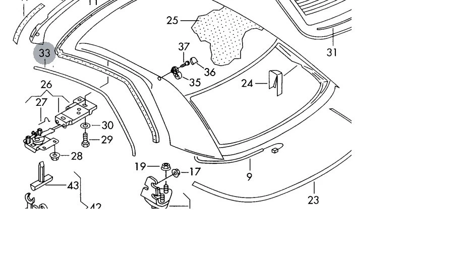 Audi Cabriolet right upper frame seal 8G0845434 New genuine Audi 
