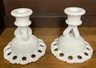 Vintage Westmoreland Milk Glass Doric Open Lace Candle Stick Holders White