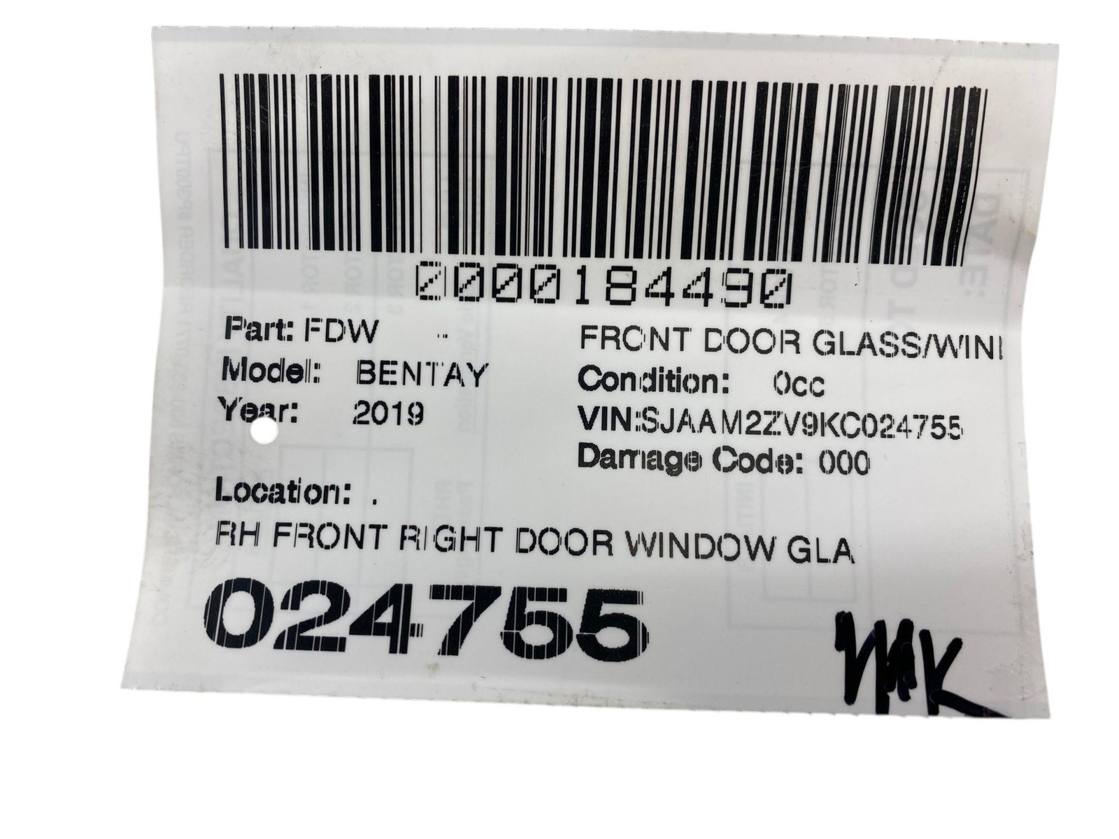 2016 2017 2018 2019 2020 BENTLEY BENTAYGA OEM RH FRONT RIGHT DOOR WINDOW GLASS