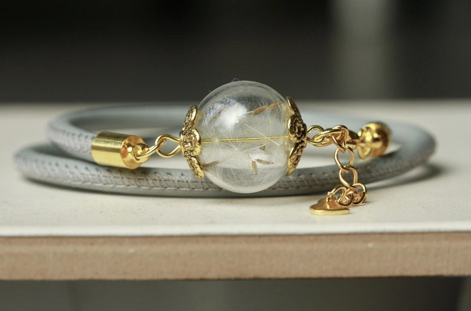 Pusteblume Armband Leder Wickelarmband Wunscherfüller Geschenkidee Frau Freundin - Bild 2 von 4