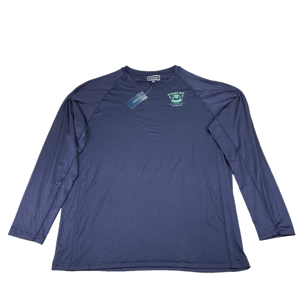 Club Room Mens Sunset Bay Crewneck Long Sleeve Rash Guard T-Shirt Navy Blue  2XL