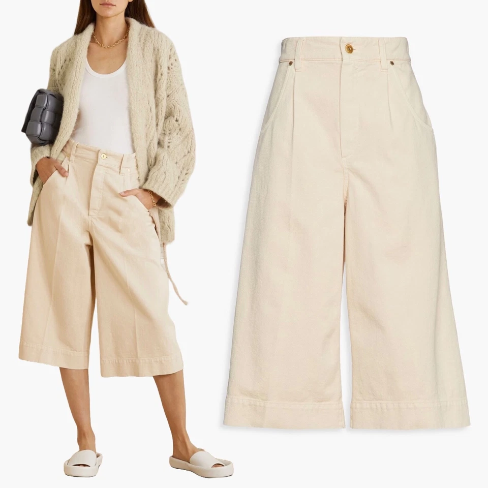 BRUNELLO CUCINELLI Cotton Twill Culottes A-Line Bermuda Shorts Tofu IT 40 / US 4