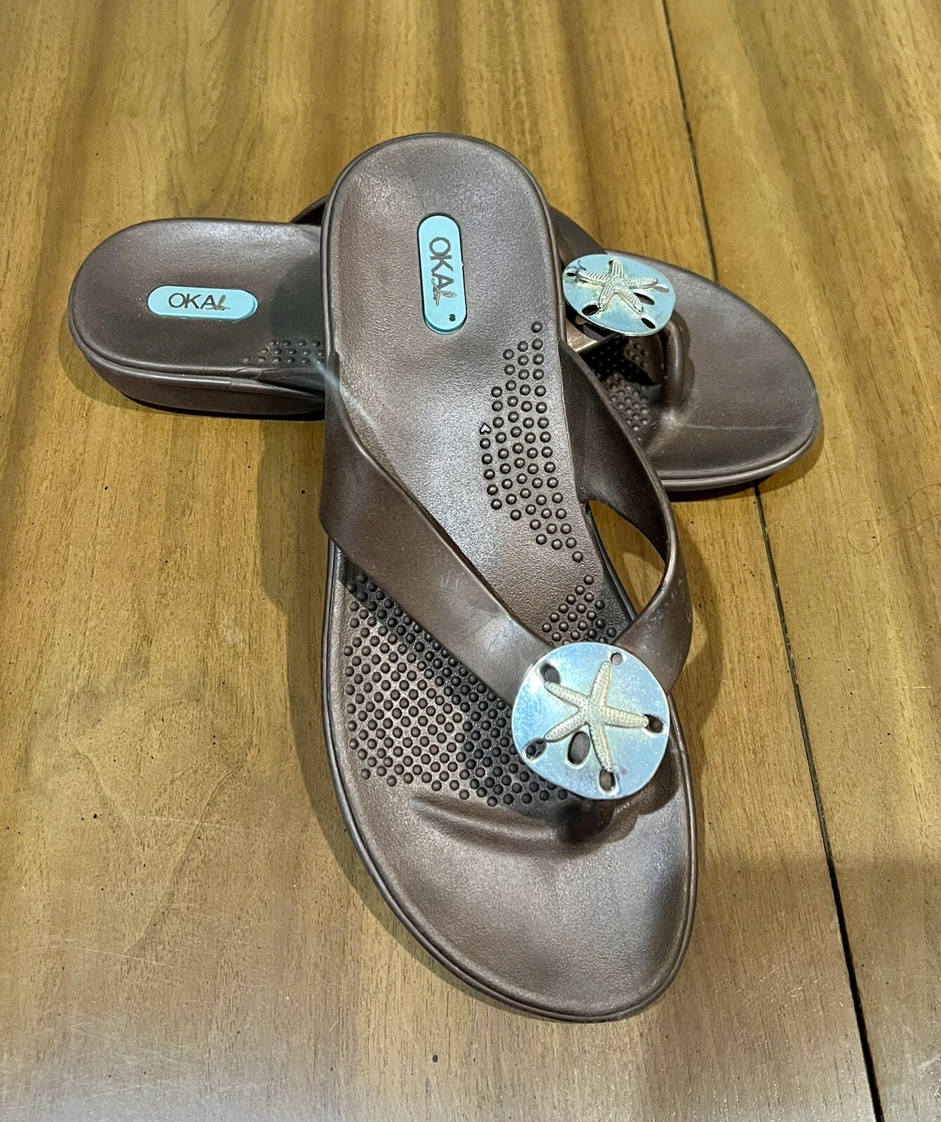 Oka b Womens Flip Flop Thong Sandles Sz M/L (8/9) Copper Brown W/Sand