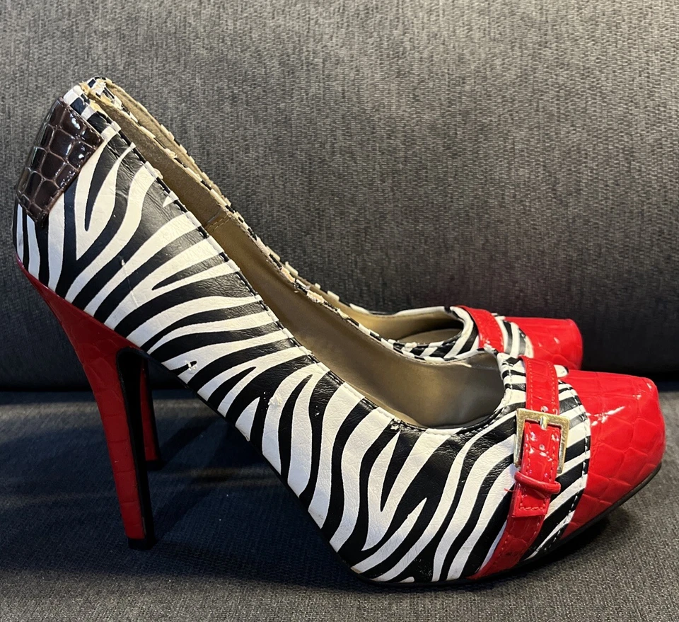 Zapatos de tacón de plataforma QUPID a rayas rojas Stilleto talla 8,5 Foto 4 de 4