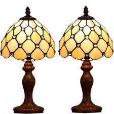 Fumat Tiffany Small Table Lamp For Living Room Blue Beads Stained Glass Bedside