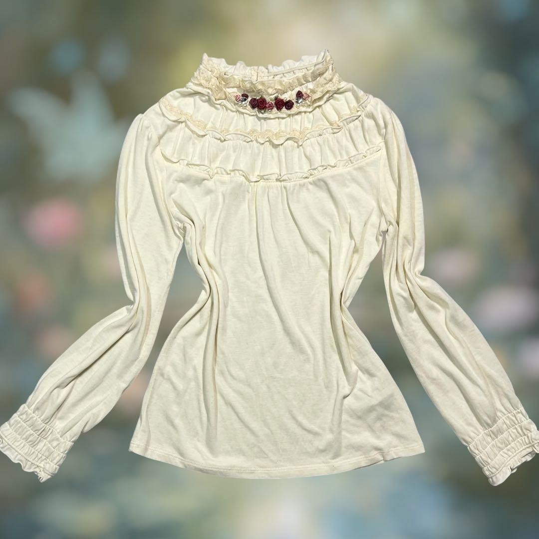 Rare Mori Girl Lace Rose Frill Top M Used No stains Japan