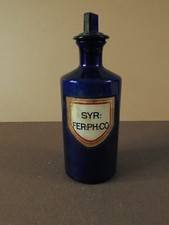ANTIQUE MEDIUM-SIZE BLUE APOTHECARY / CHEMIST BOTTLE - SYR: FER: PH: CO:
