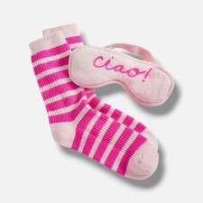 Charter Club Women's Pink Cashmere "Ciao" Sleep Mask  Sock Boxed Gift Set
