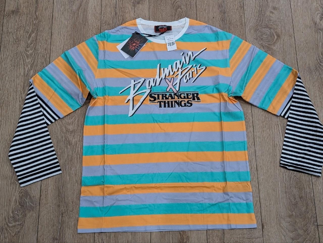 $1090 Mens BALMAIN "Stranger Things" Layered LS T-Shirt Green Multi Small