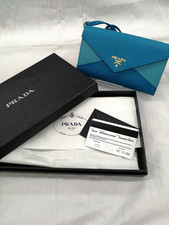 PRADA SAFFIANO LETTER Envelope Style Shoulder Wallet Bag with Card and Box