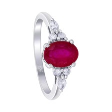 925 Sterling Silver Oval Cut Ruby Solitaire Ring Size 7 Red Gemstone Engagement