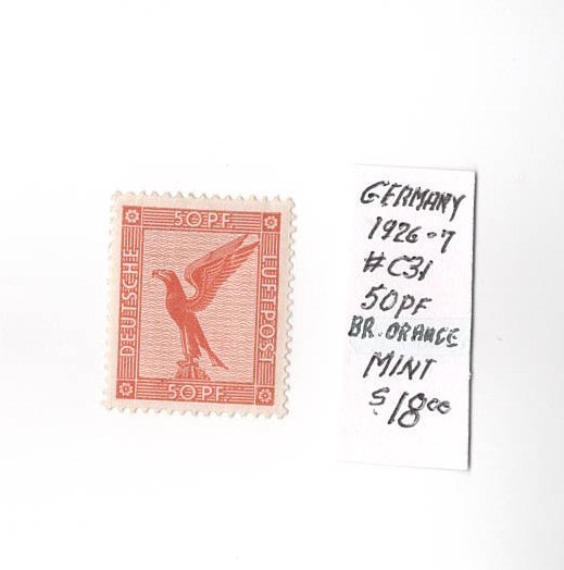 1926-27 Germany Airmail Luftpost Orange Stamp Mint (See Scans) Free Ship CV $18+