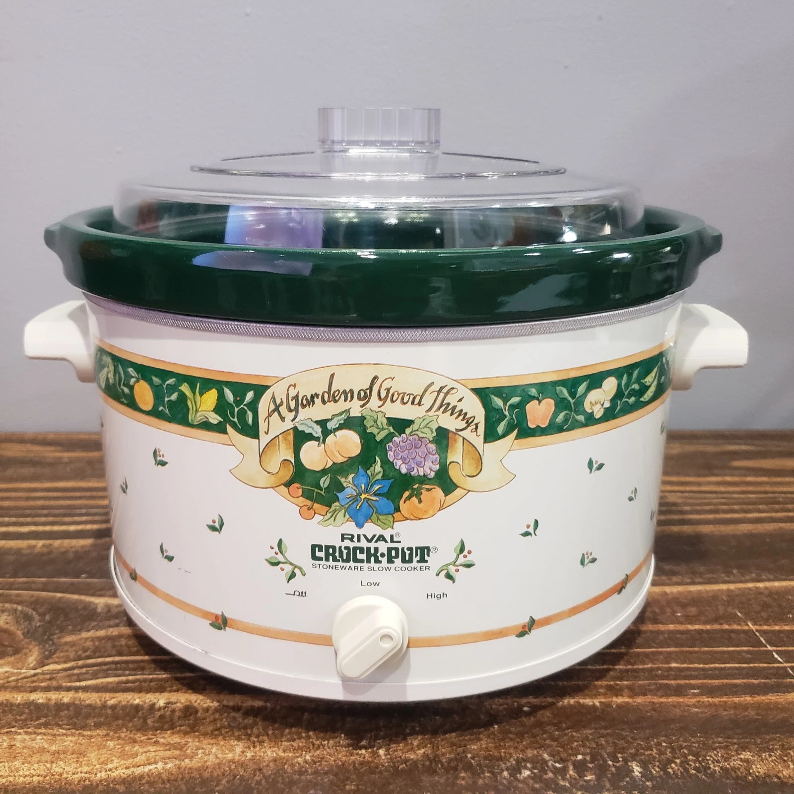 Vintage Rival Crock Pot Slow Cooker Green Garden of Good Things 5 Qt Model 3355