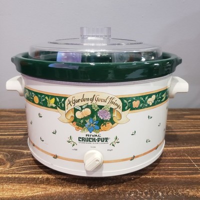 Vintage Rival Crock Pot Slow Cooker Green Garden of Good Things 5 Qt Model 3355