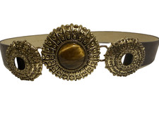 Chicos Belt Brown Leather Medallion Stone Western Boho Gypsy SIZE Small/Med EUC