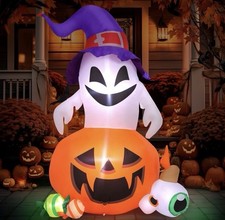 5FT Halloween Inflatable Pumpkin Ghost with LED Lights Outdoor Yard Decor TESTED