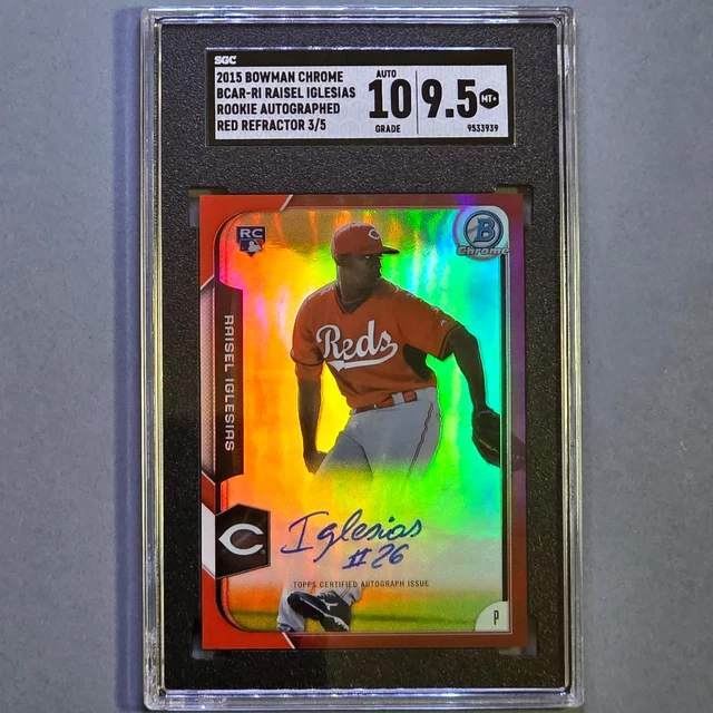 2015 Bowman Chrome Raisel Iglesias RC Red Refractor Auto #d/5 Reds SGC9.5 MINT+