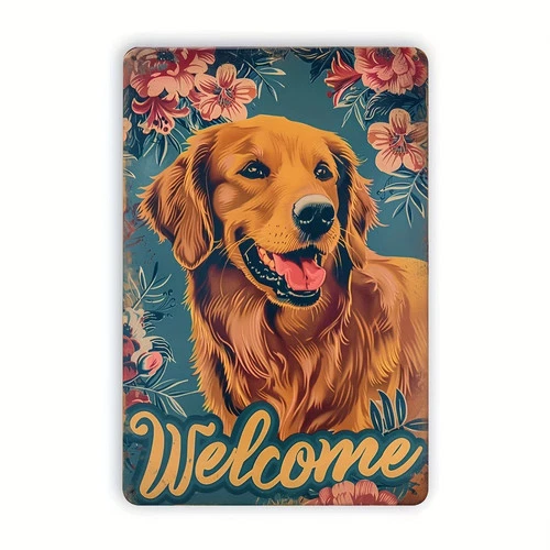 Vintage Golden Retriever Dog Welcome Tin Metal Signs Home Décor 8x12 Wall Art