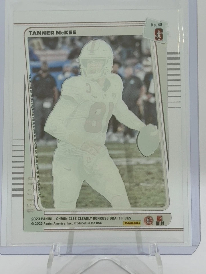 2023 Panini Chronicles Clearly Donruss DP Tanner McKee Red RC 84/149 #48 - Image 2 of 2