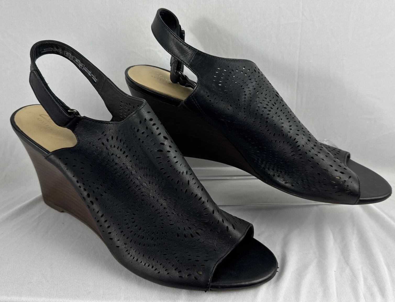 Sandalo Clarks donna Raven Dawn zeppa pelle nera taglia 11M