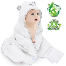Kisdream Baby Hooded Towel Organic Bamboo Fiber Baby Bath Towels Bear Embroided