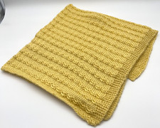 Baby Blanket HAND KNITTED - Yellow 32"x32 Girls Infant Nursery Decor Soft