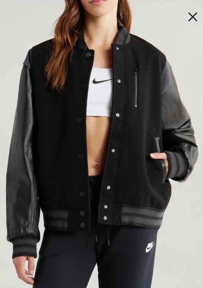 Nike Sportswear Oversized Wool Leather Destroyer Jacket SzXL NEW